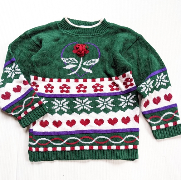 VINTAGE kids Nordic hearts & floral knit sweater - Picture 7 of 10